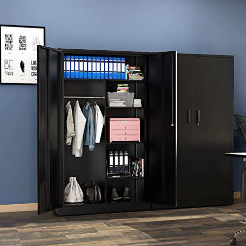 Metal Clothing Storage Locker with Shelves and Closet Rod, 72" V719