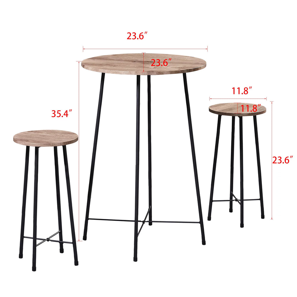 3-Piece Round Bar Table Set with 2 Stools M4842