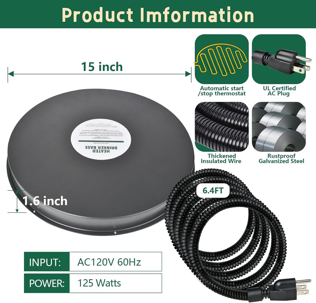 15IN 125W Heated Chicken Waterer Base with Thermostat T154988