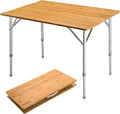 Bamboo Folding Camping Table with Adjustable Height Aluminum Legs M33275