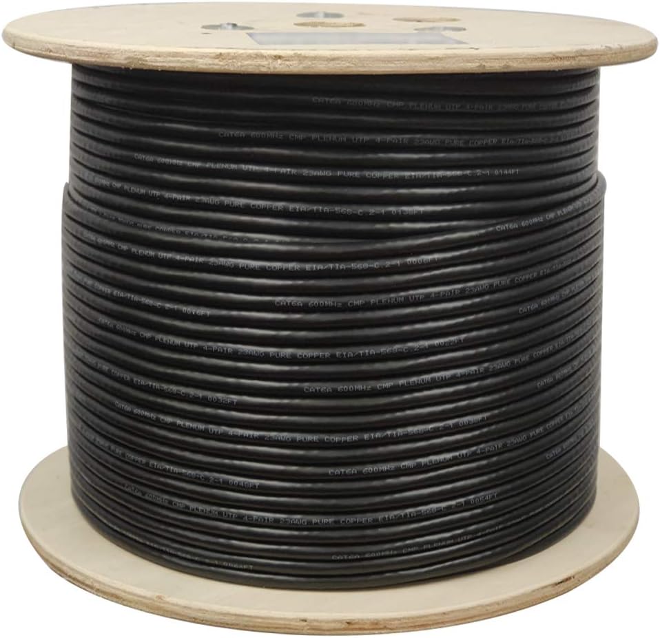 Cat6A Plenum 1000ft 23AWG Solid Bare Copper UTP Bulk Ethernet Cable F450