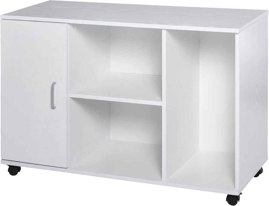 White Wood Rolling File Cabinet with 3 Open Shelves T370