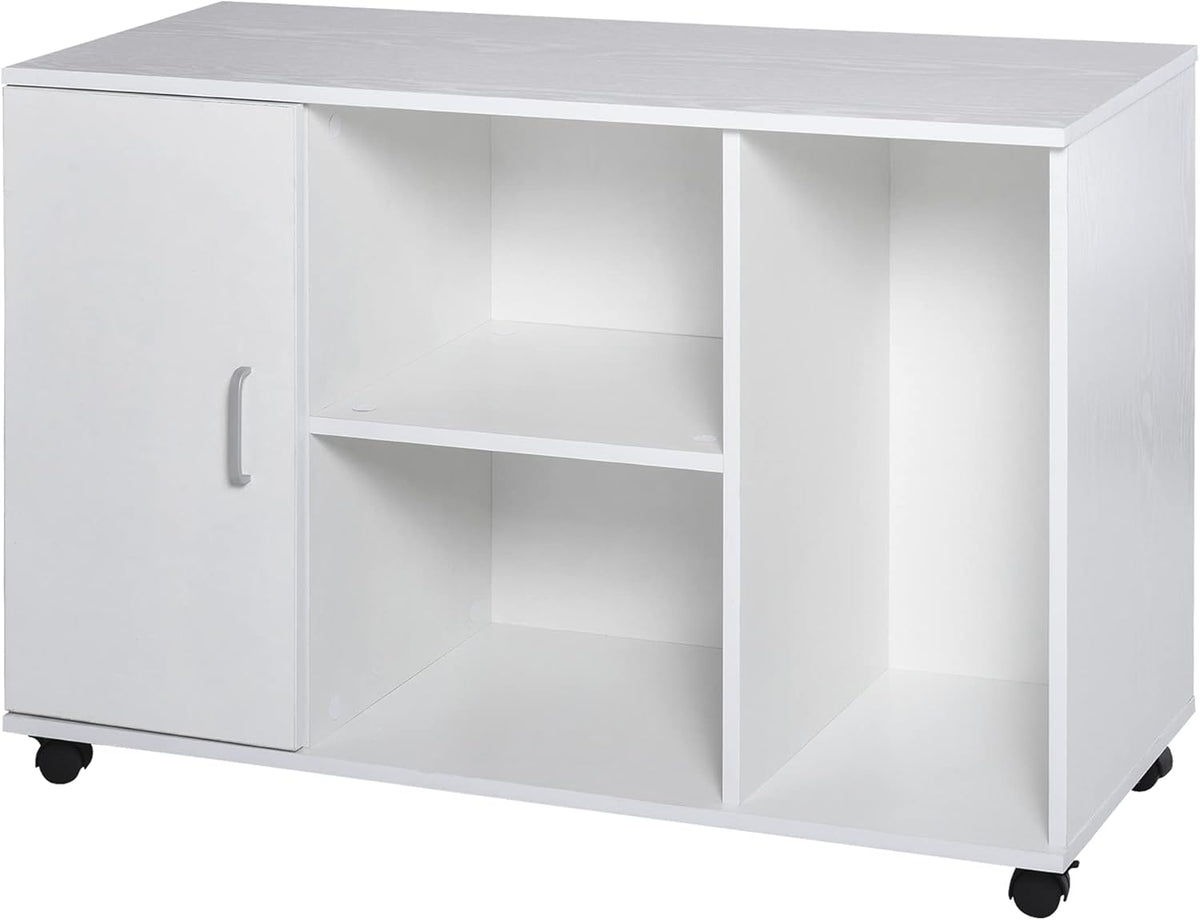 White Wood Rolling File Cabinet with 3 Open Shelves T370