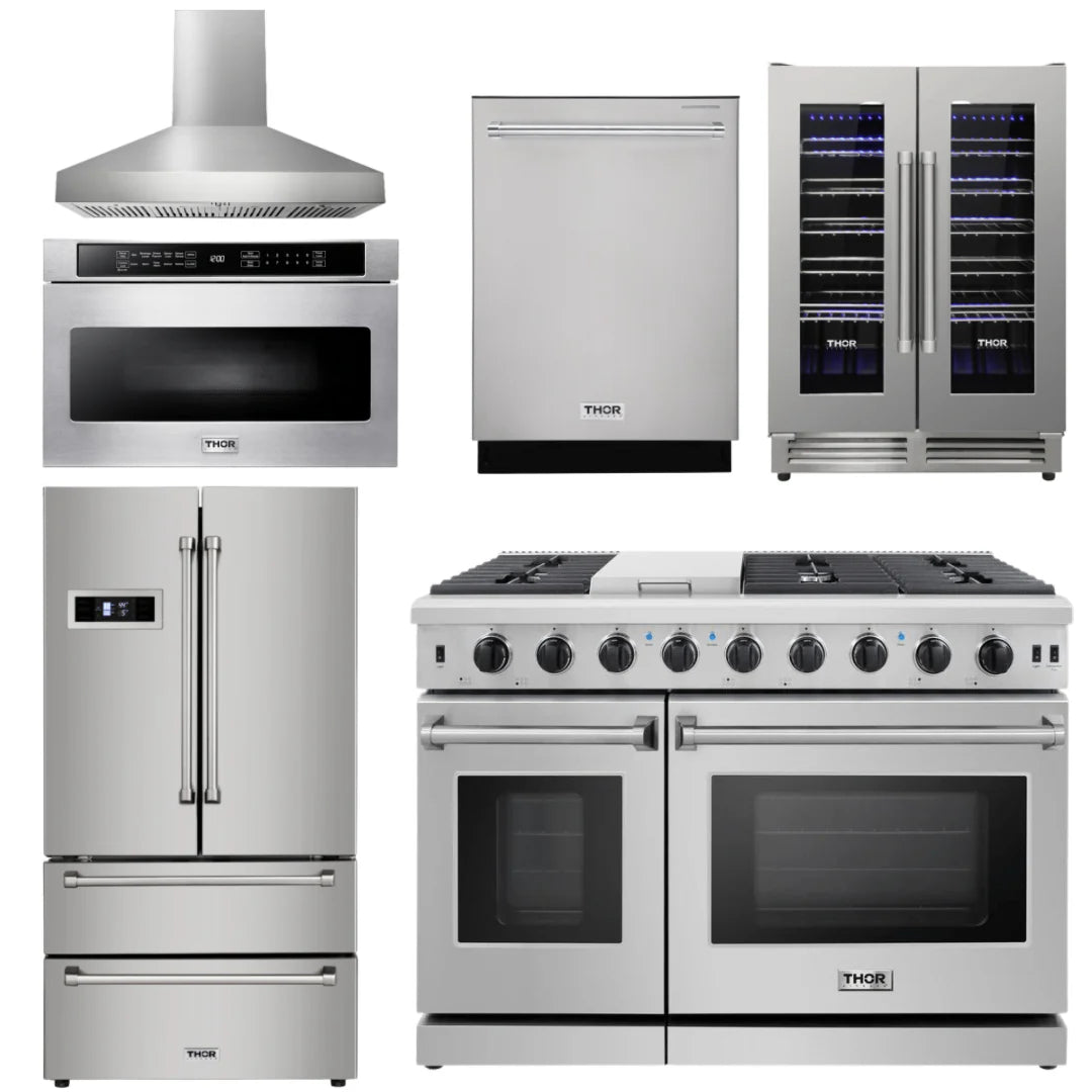 48 in. Gas Range, Range Hood, Refrigerator, Dishwasher, Wine Cooler, Microwave H800