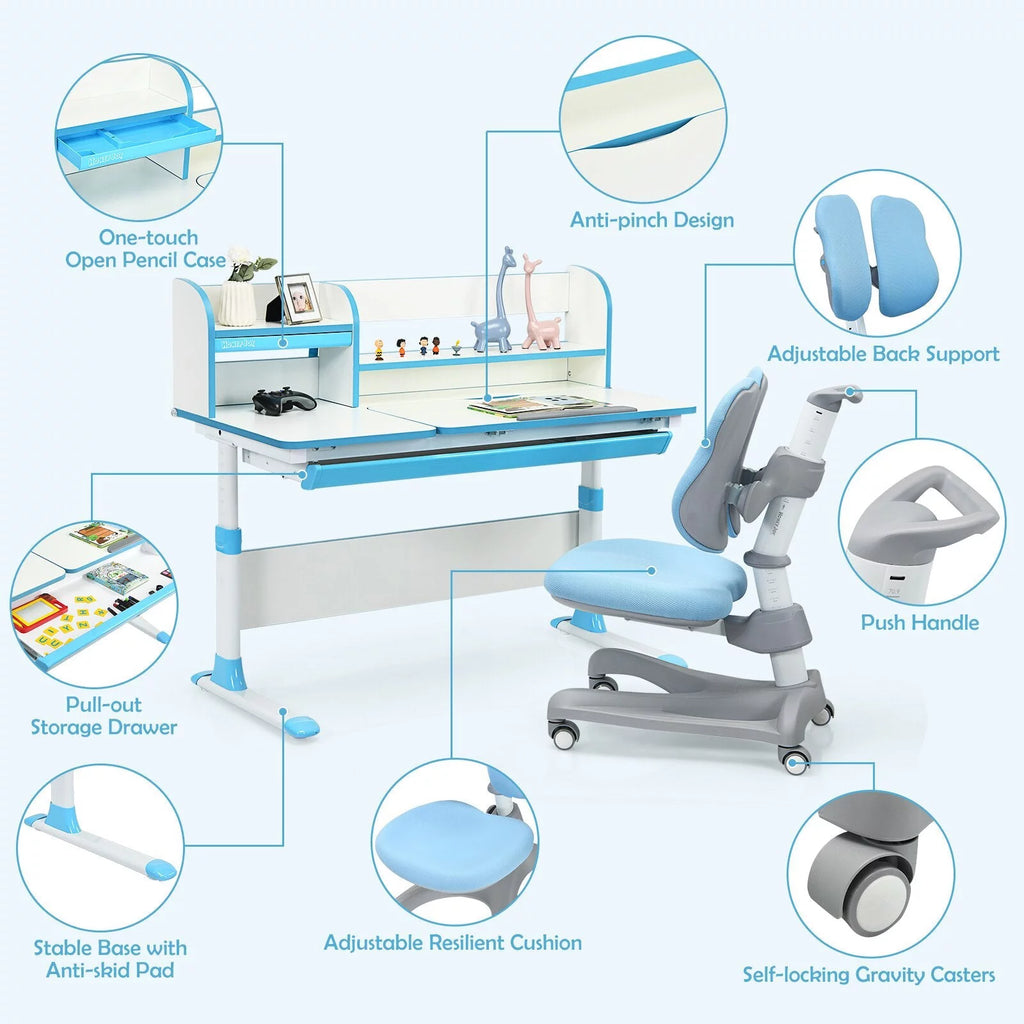 Blue Adjustable Kids Study Desk and Chair Set D2549