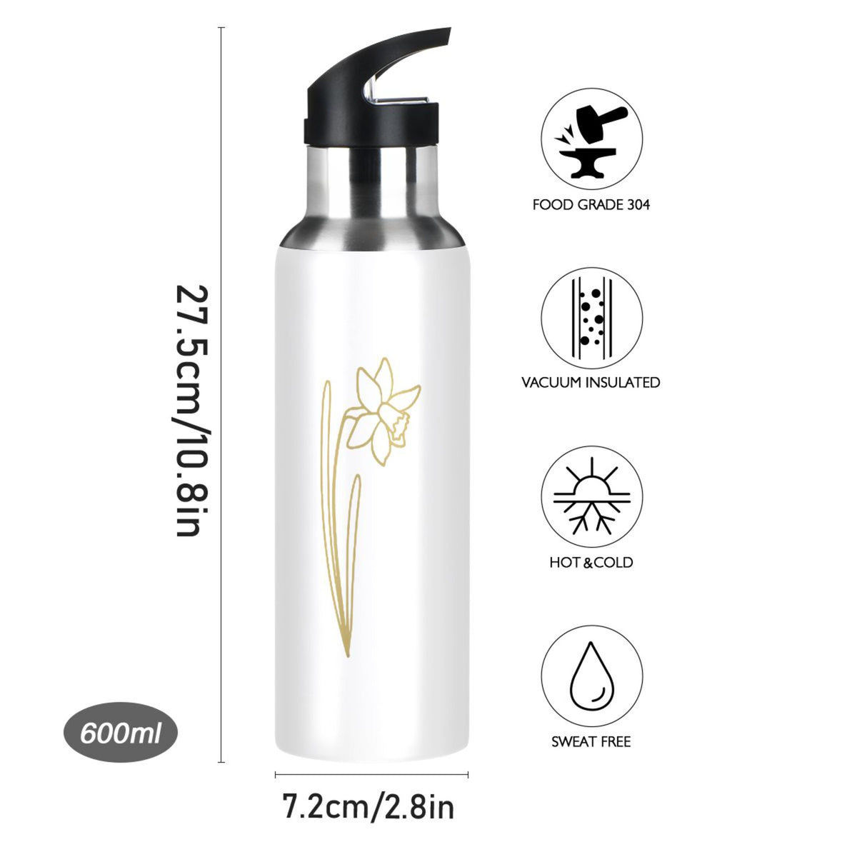 Stainless Steel Insulated Water Bottle with Straw Lid R488802