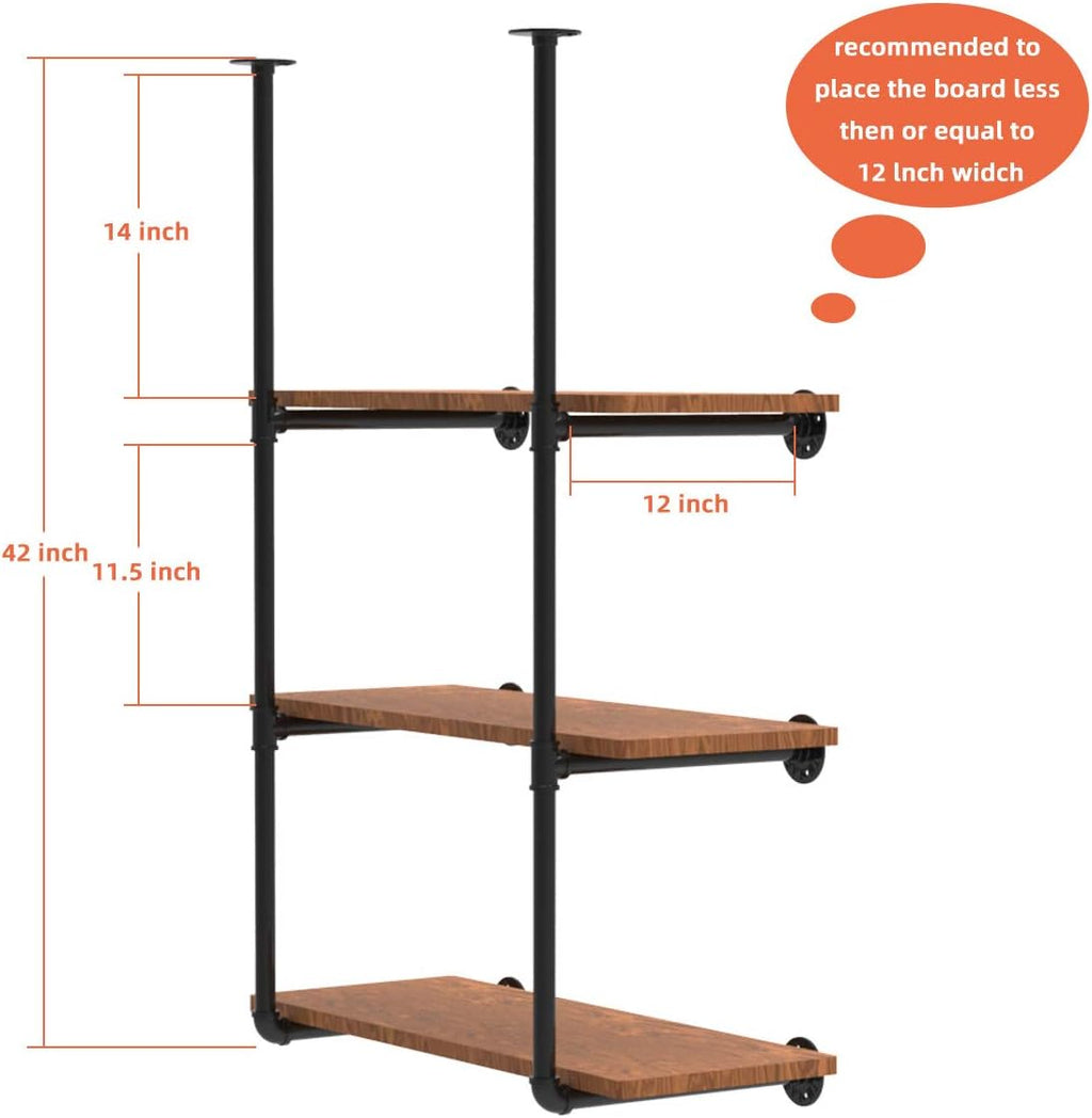 Industrial Wall Mount Iron Pipe Shelving 5 Tier Black A4234