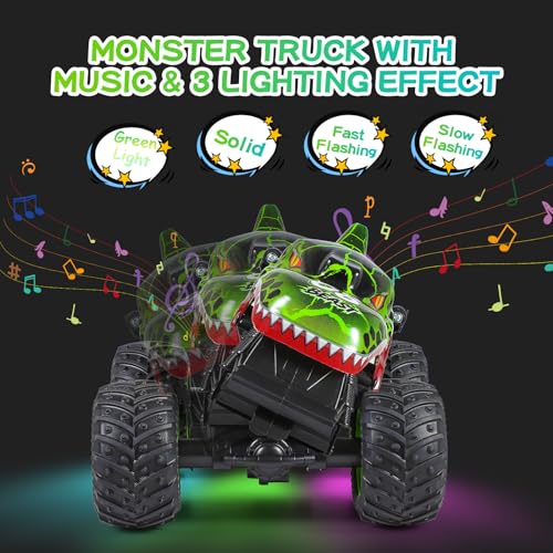 Remote Control Dinosaur Monster Truck with Music and 3 Lighting Effects L31882