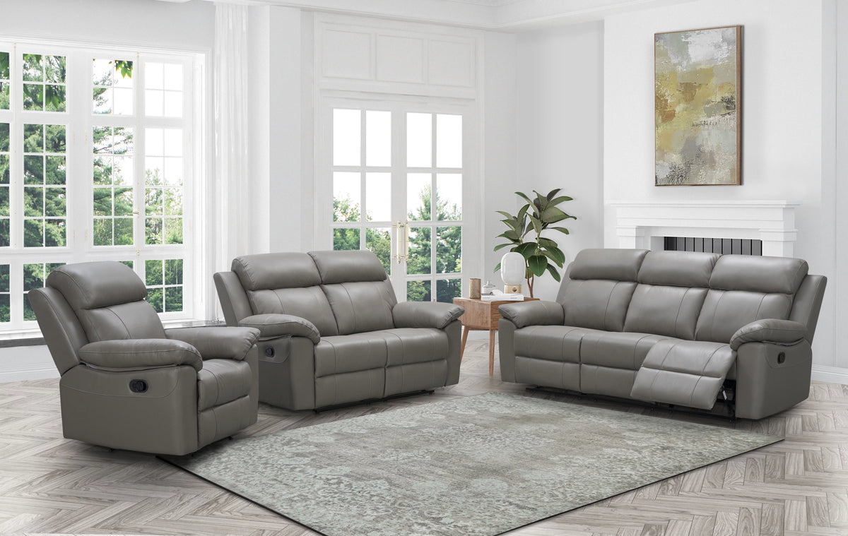 Gray Top Grain Leather Reclining Sofa Set F3752