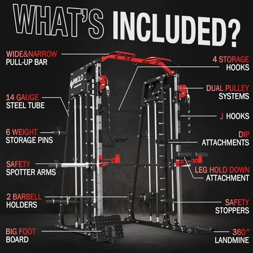 2200lbs Squat Rack with LAT-Pull Down System & Cable Crossover Machine with Adjustable Weight Bench M256586