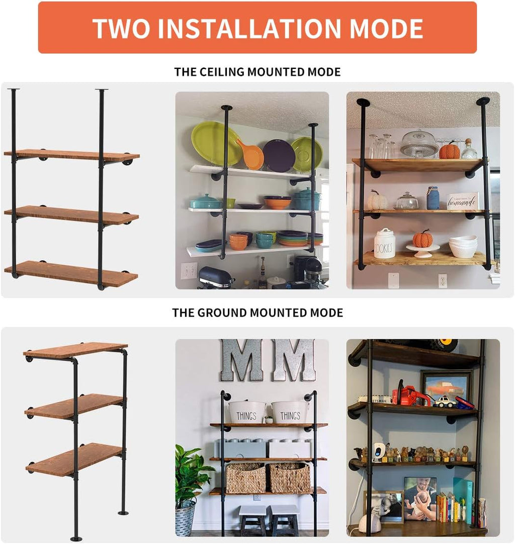 Industrial Wall Mount Iron Pipe Shelving 5 Tier Black A4234