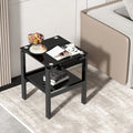 Black Tempered Glass 2-Layer Side Table with Storage Shelf S3855
