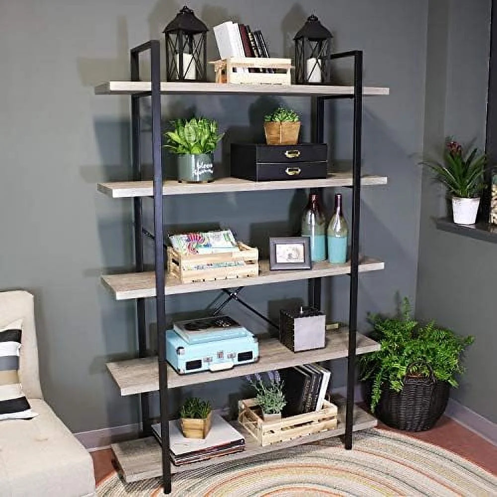 5-Tier Industrial Style Bookshelf with Open Shelves M90332