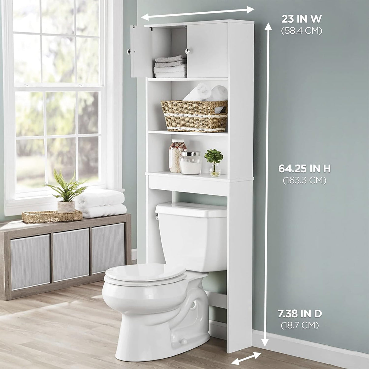 White 3 Fixed Shelves Bathroom Space Saver Cabinet J50890