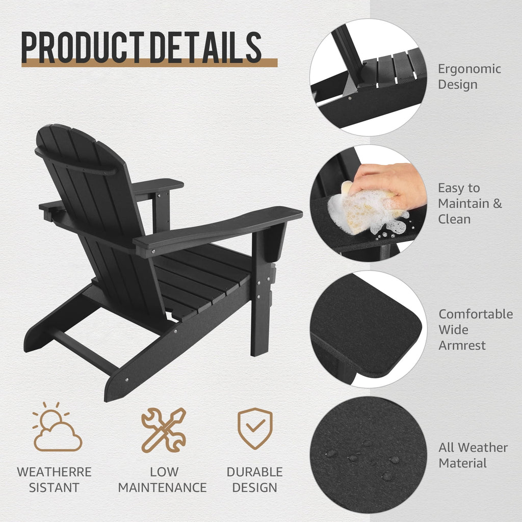 Black Set of 2 Plastic Resin Adirondack Chairs V468318