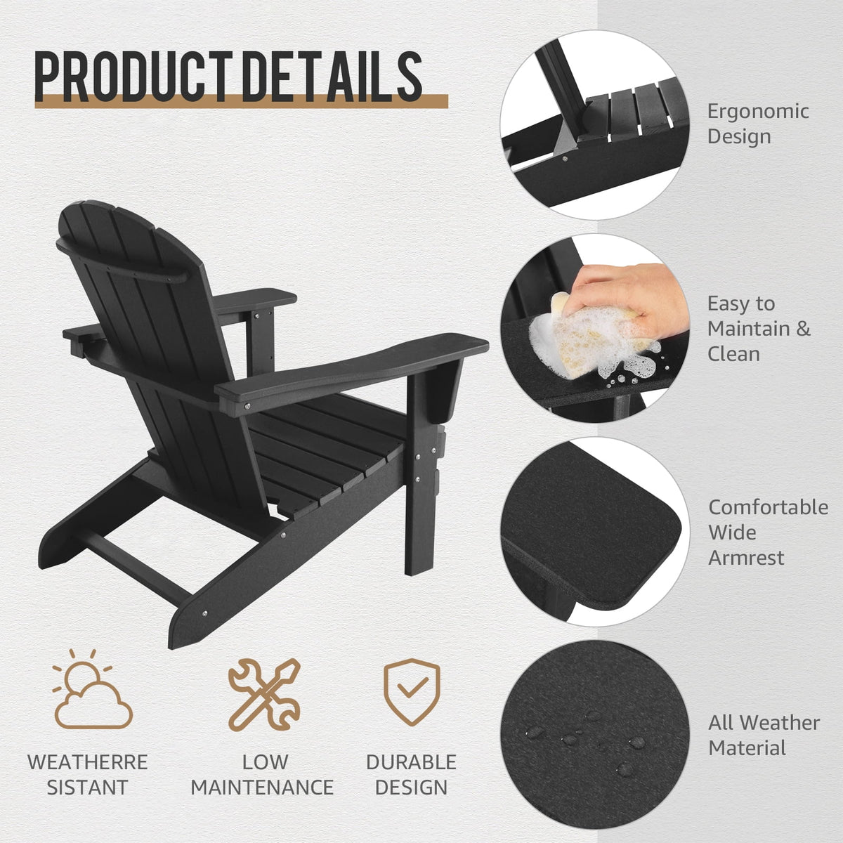 Black Set of 2 Plastic Resin Adirondack Chairs V468318