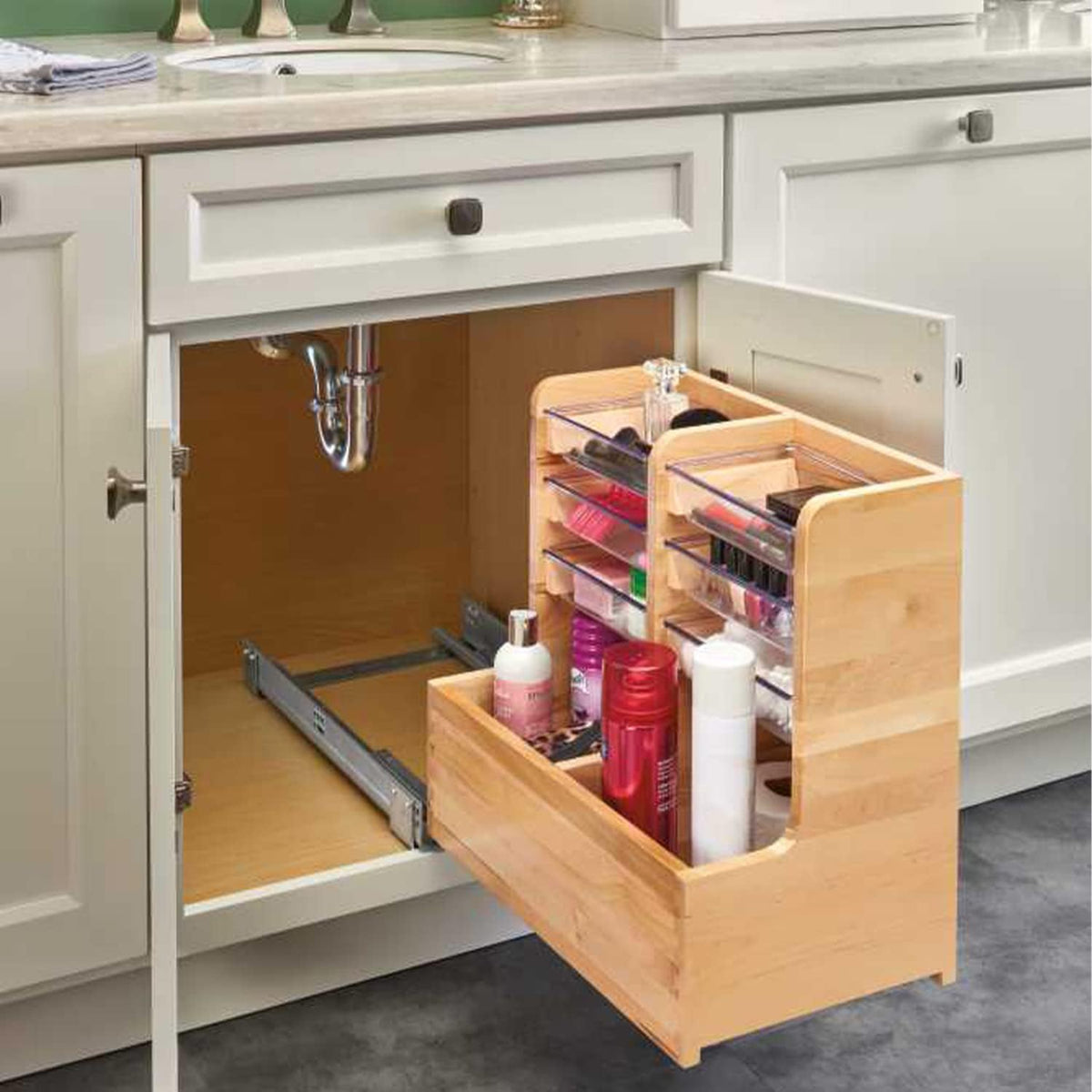 30 Inch Floor Mount L Shaped Wood Sink Vanity Cabinet with Soft Close Slides and Bins V58195