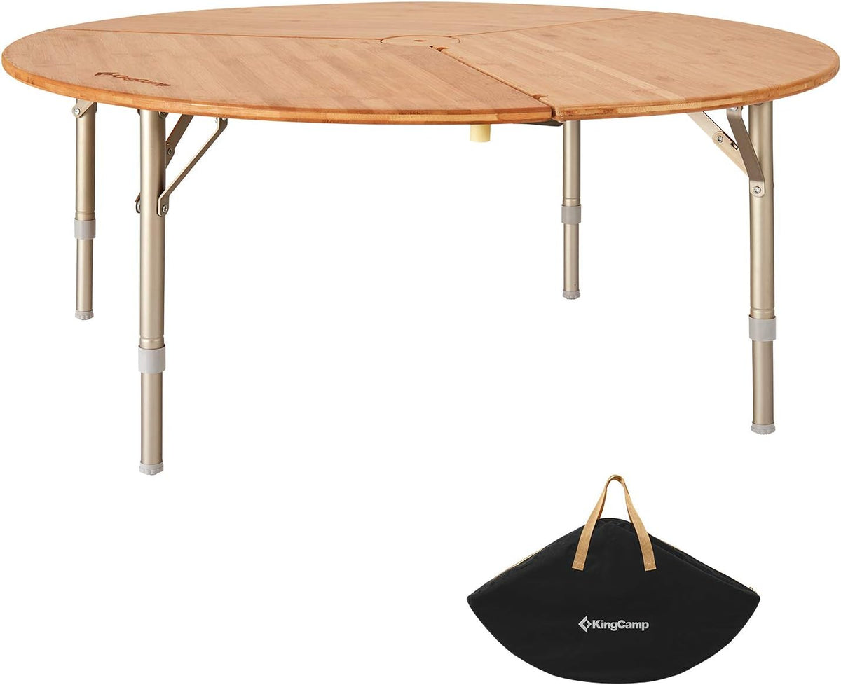 Bamboo Folding Camping Table with Adjustable Height Aluminum Legs M33275