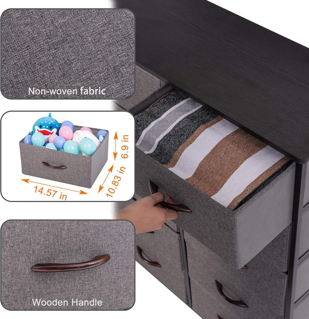10 Drawer Vertical Dresser with Steel Frame and Fabric Bins U143