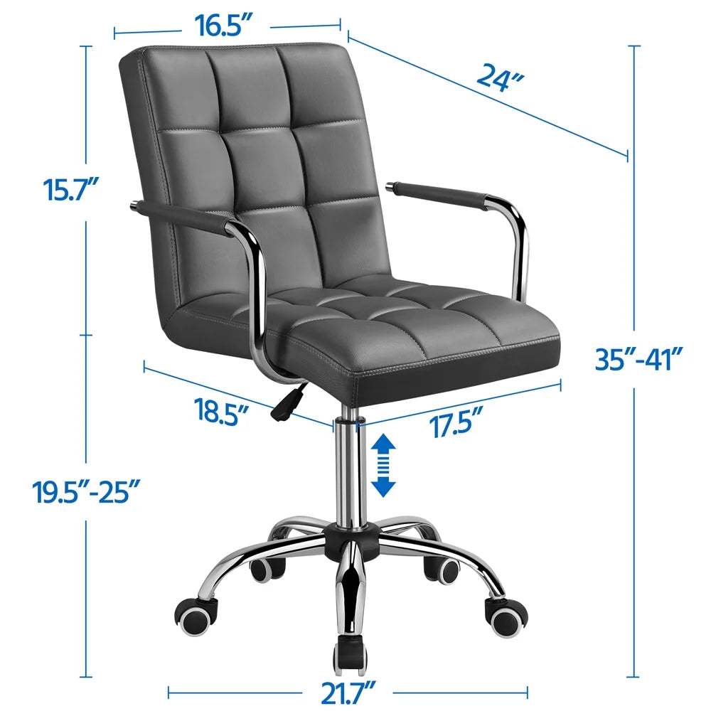 Gray PU Leather Swivel Office Chair with Armrests R45447