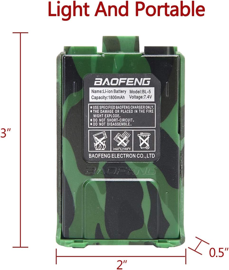2 Pack Baofeng UV-5R 5Watt Camo Two Way Radio Transceiver with Extra 2 Pack 1800mAh Battery Y99049