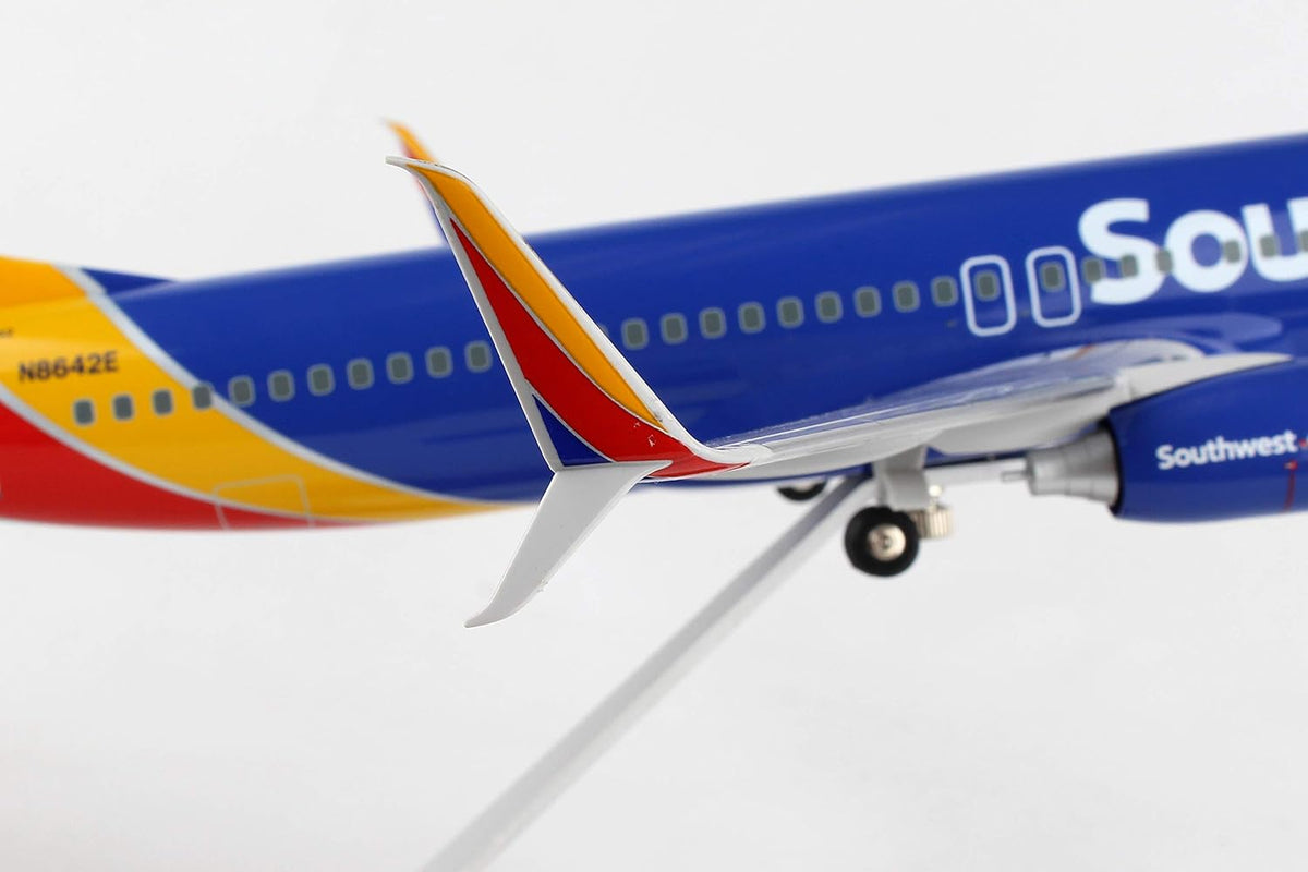 Blue 1/100 Scale Airplane Model with Wood Stand T750485