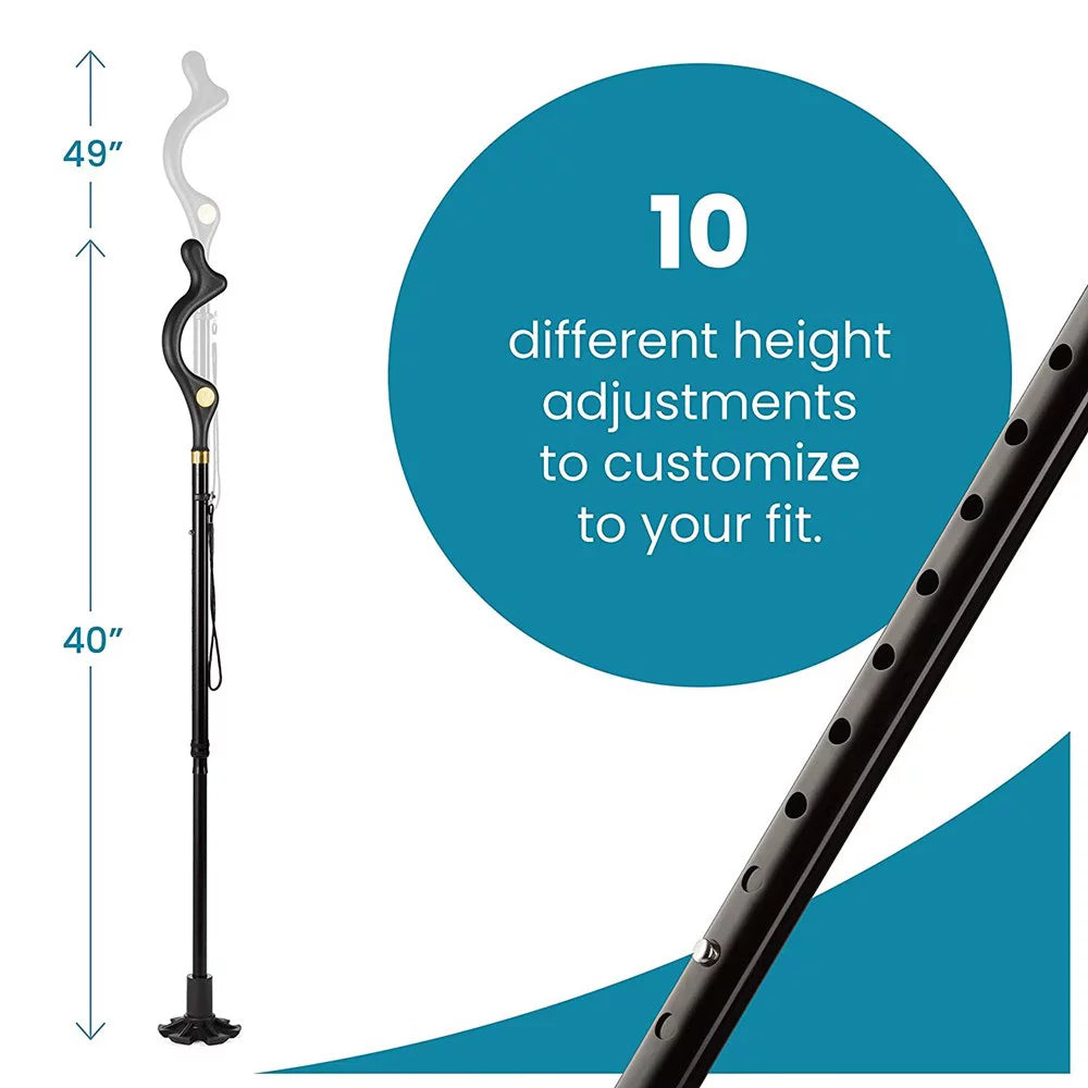 10 Adjustable Heights Self Standing Folding Walking Cane N3957