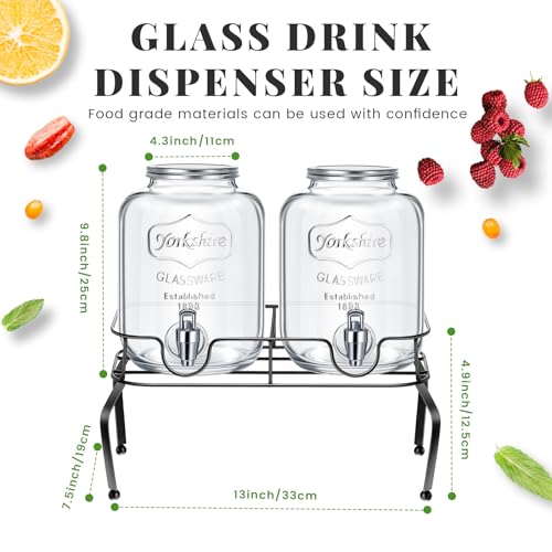 Glass Drink Dispenser Set of 2 1 Gallon with Lid and Spoon F101657