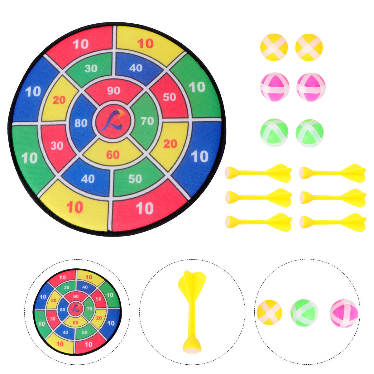 Safety Dart Board Toys Practice Target Sticky Ball Shooting Toy Interactive Prop Party Game Supplies (30cm, 6pcs Sticky Ball and 6pcs Darts) N133
