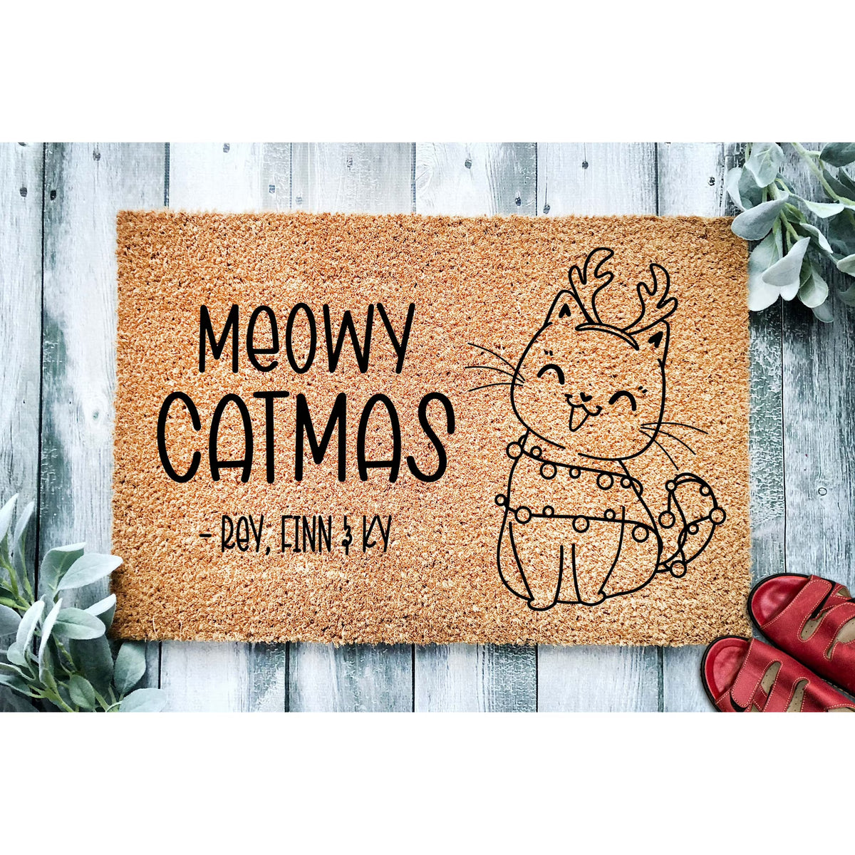 Personalized Cat Christmas Door Mat J998027