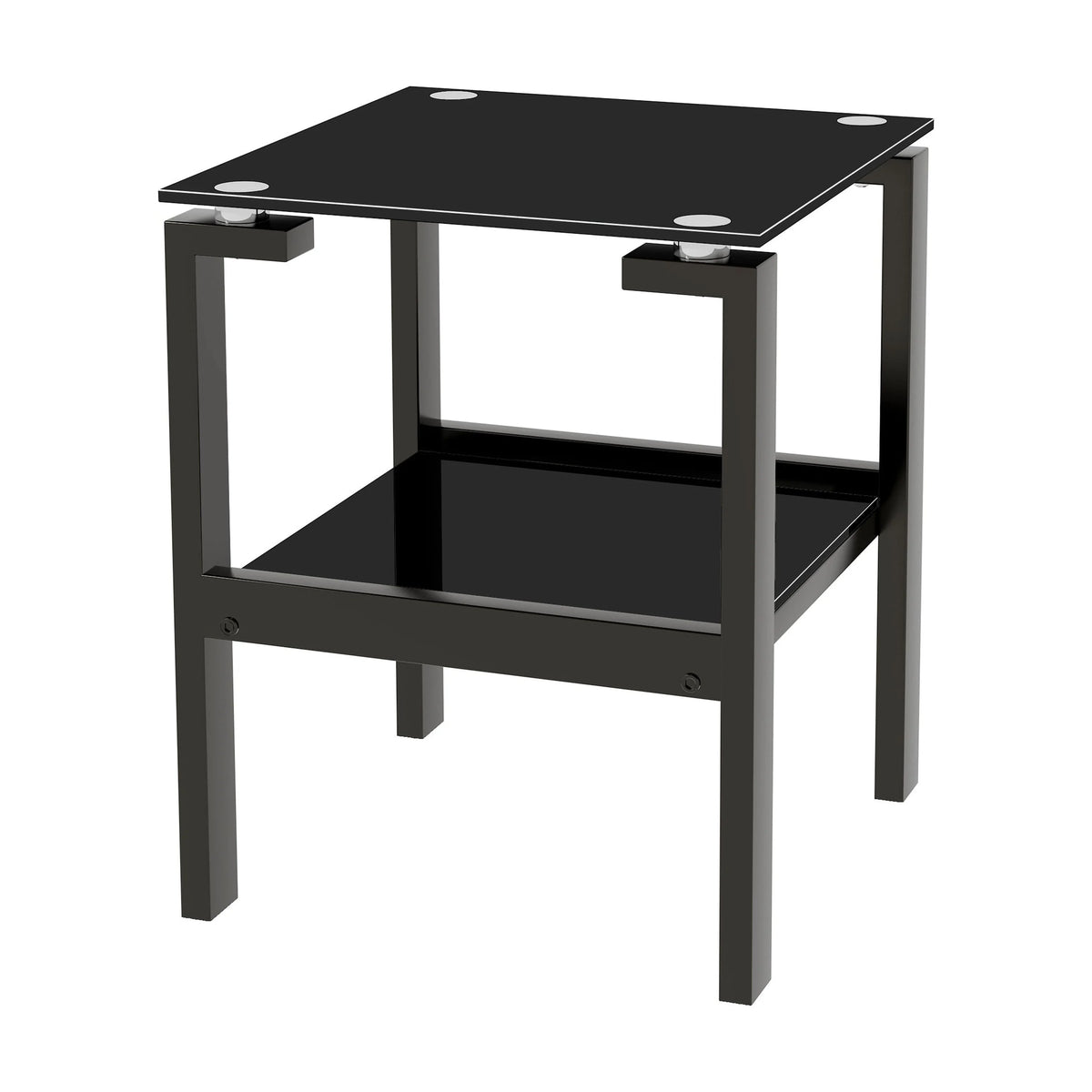 Black Tempered Glass 2-Layer Side Table with Storage Shelf S3855