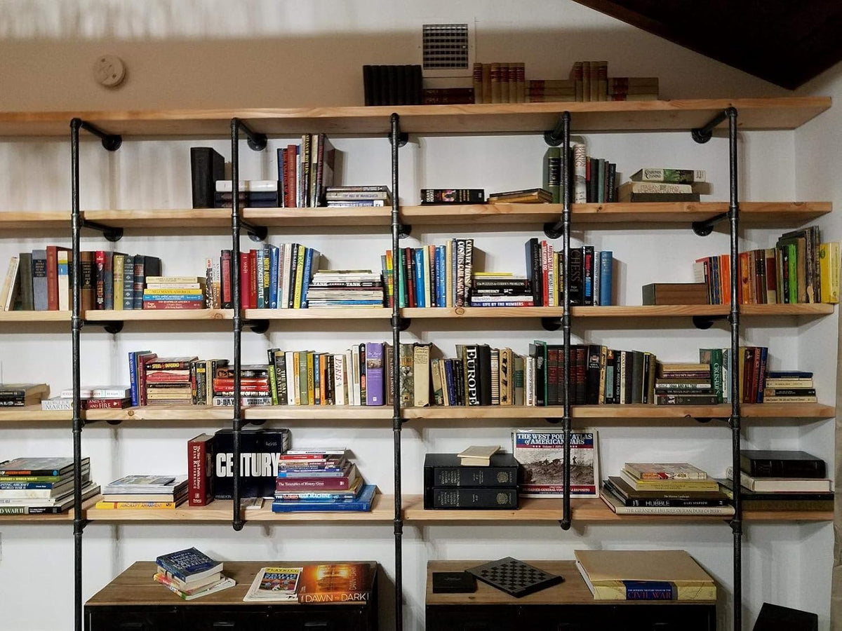 Industrial Wall Mount Iron Pipe Shelving 5 Tier Black A4234
