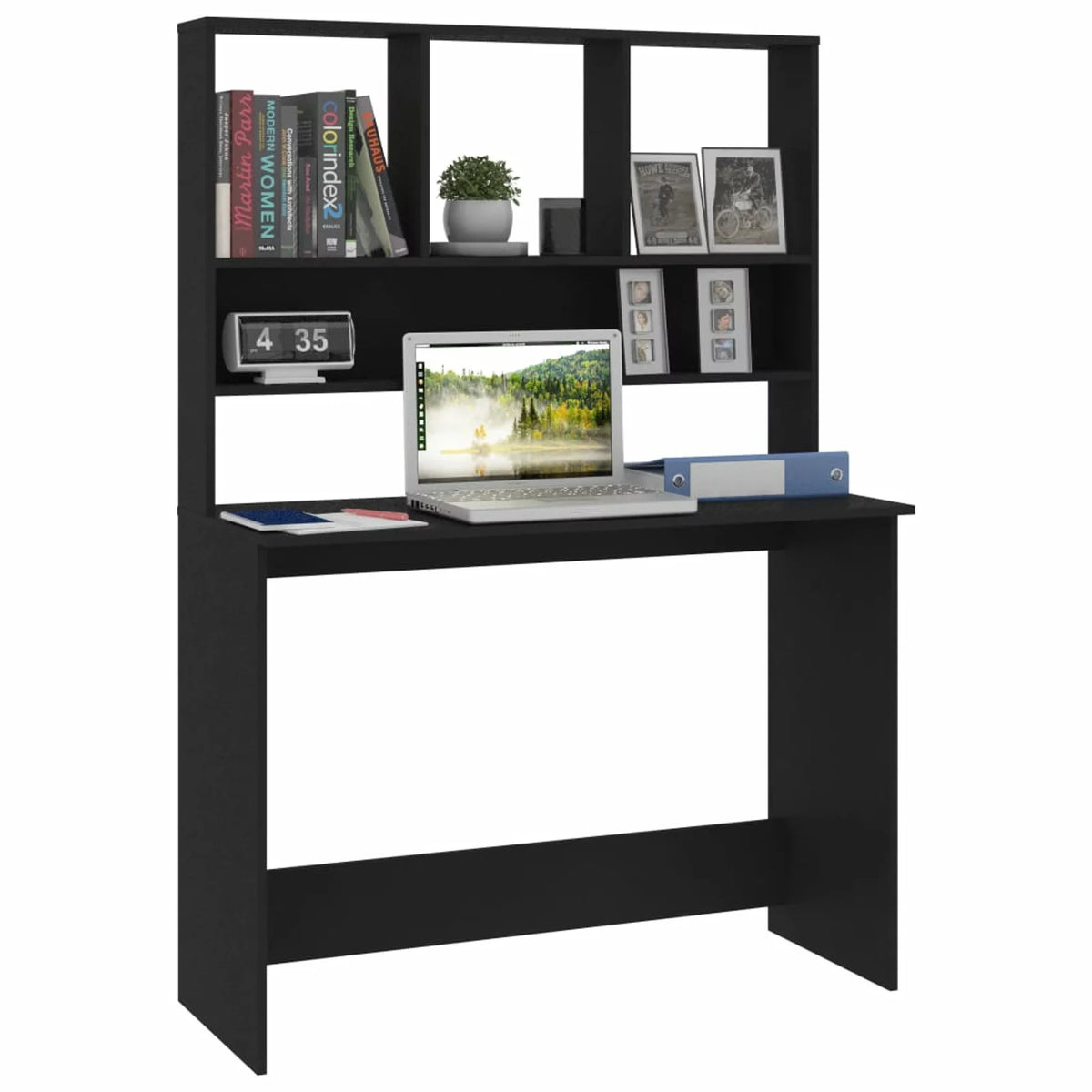 Black Computer Desk with Storage Shelves P15761