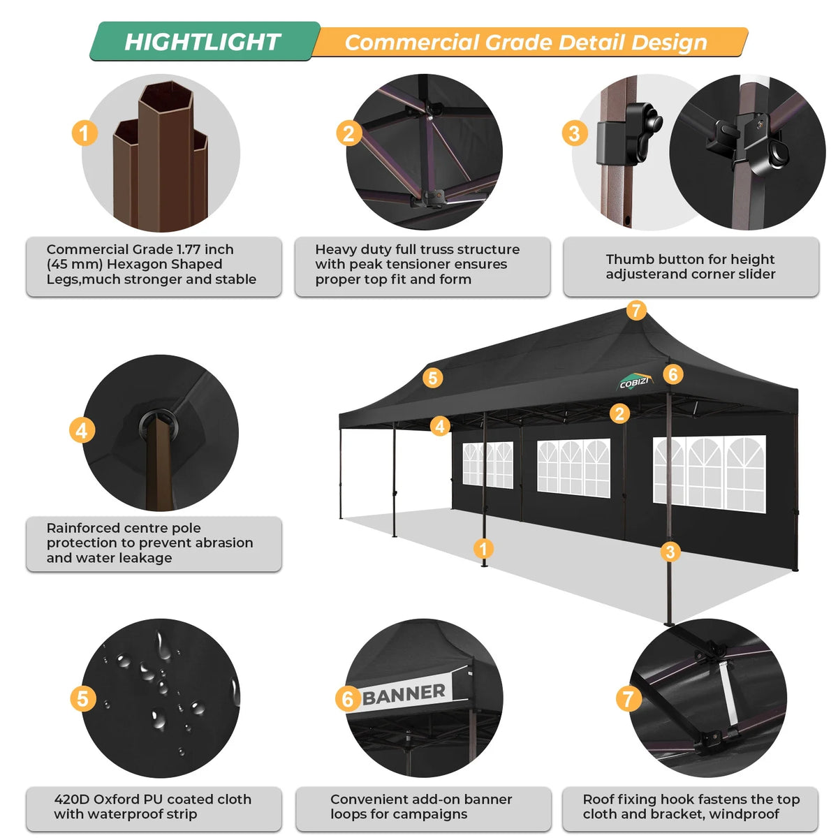 10x30 Party Tent with 8 Sidewalls, Black N123