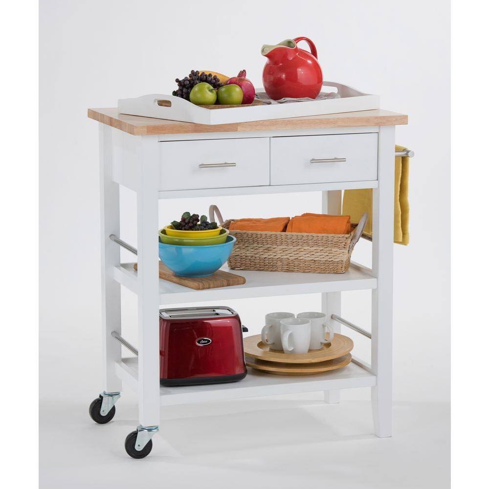 White Wood Kitchen Cart with Drawers E491