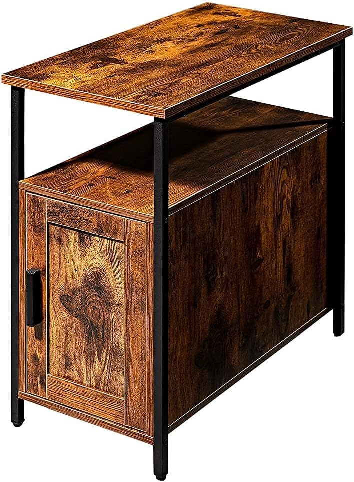 Rustic Brown Wooden End Table with Shelf and Storage Cabinet D656548