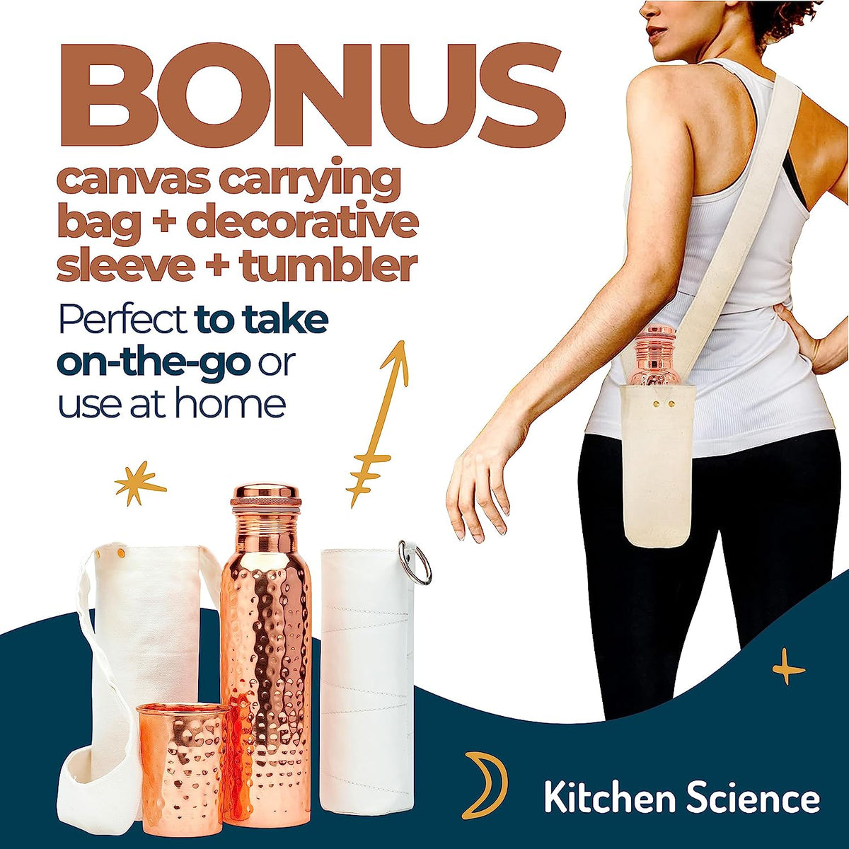 Copper Water Bottle with Copper Tumbler, Carrying Bag & Deco Sleeve A9397