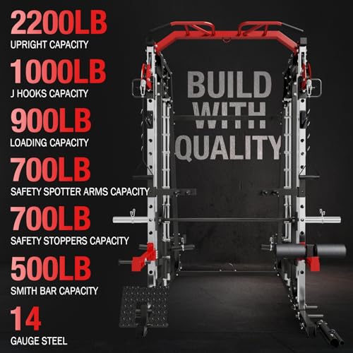 2200lbs Squat Rack with LAT-Pull Down System & Cable Crossover Machine with Adjustable Weight Bench M256586
