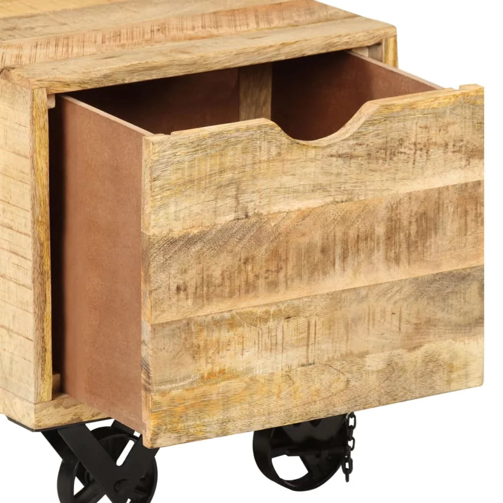 Solid Mango Wood Side Table with Drawer Wheels P851160