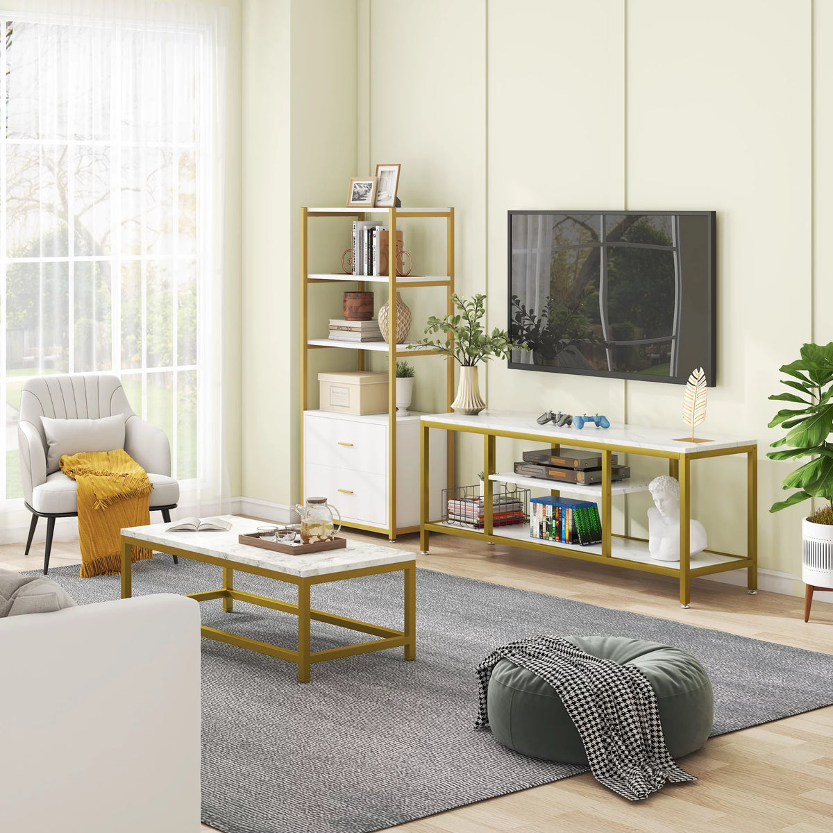 59" 3 Tier TV Stand with Open Storage Shelves I53382
