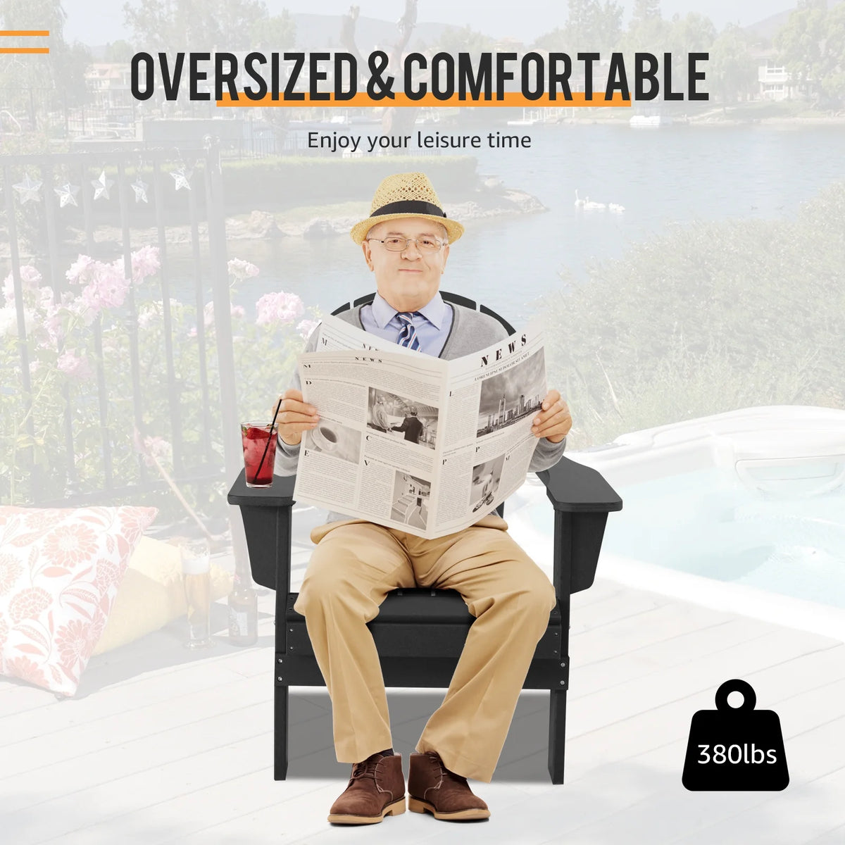 Black Set of 2 Plastic Resin Adirondack Chairs V468318