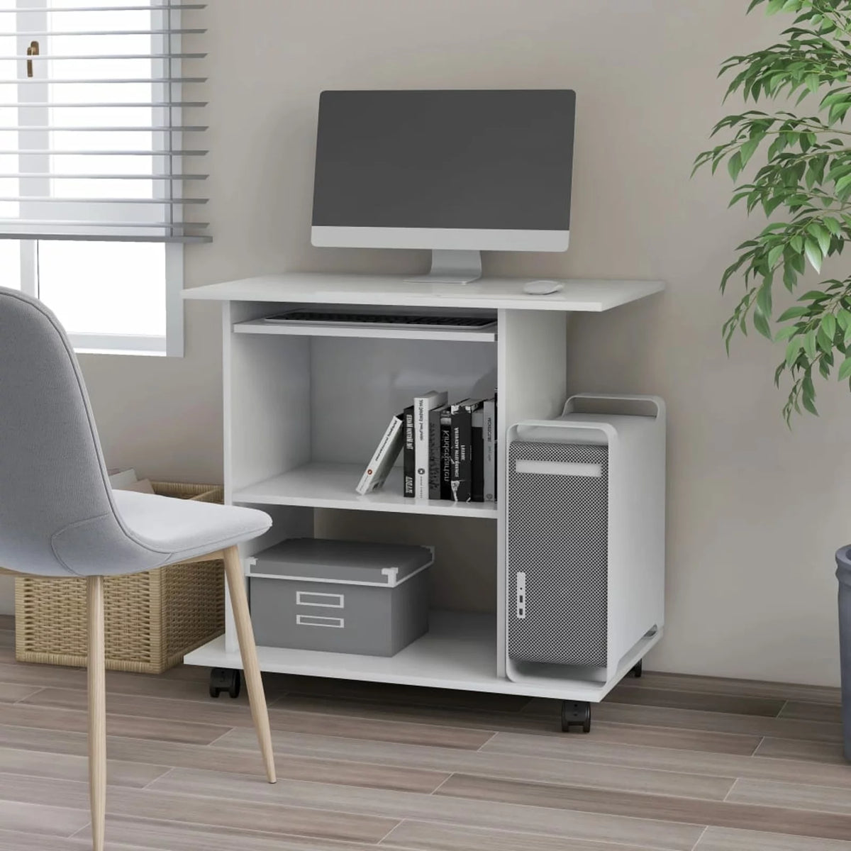 White Engineered Wood Computer Desk with Keyboard Tray 31.5 x 19.7 x 29.5 Inches P880828