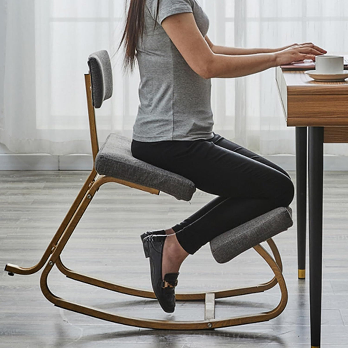 Gray Ergonomic Kneeling Chair with Back Support C206