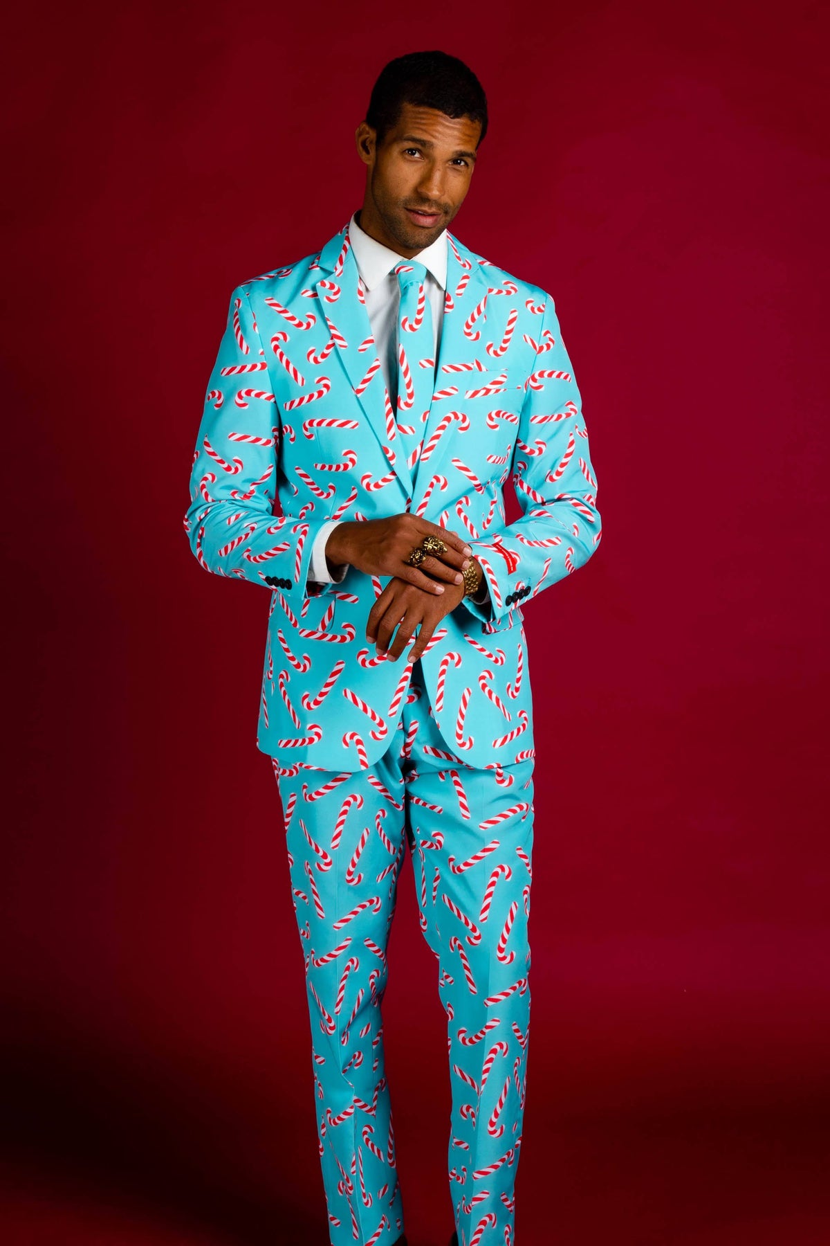 Candy Cane Print Christmas Suit Size 52 Multicolored N256