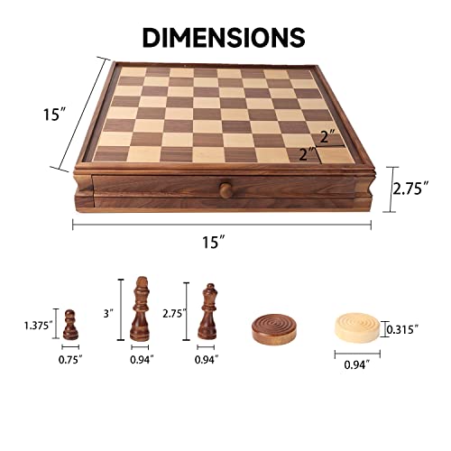 16" Wooden Folding Chess Checker Backgammon Board Game Set F314431