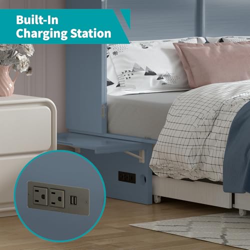 Queen Murphy Bed Cabinet with USB Charging Station and Storage Drawer A5784