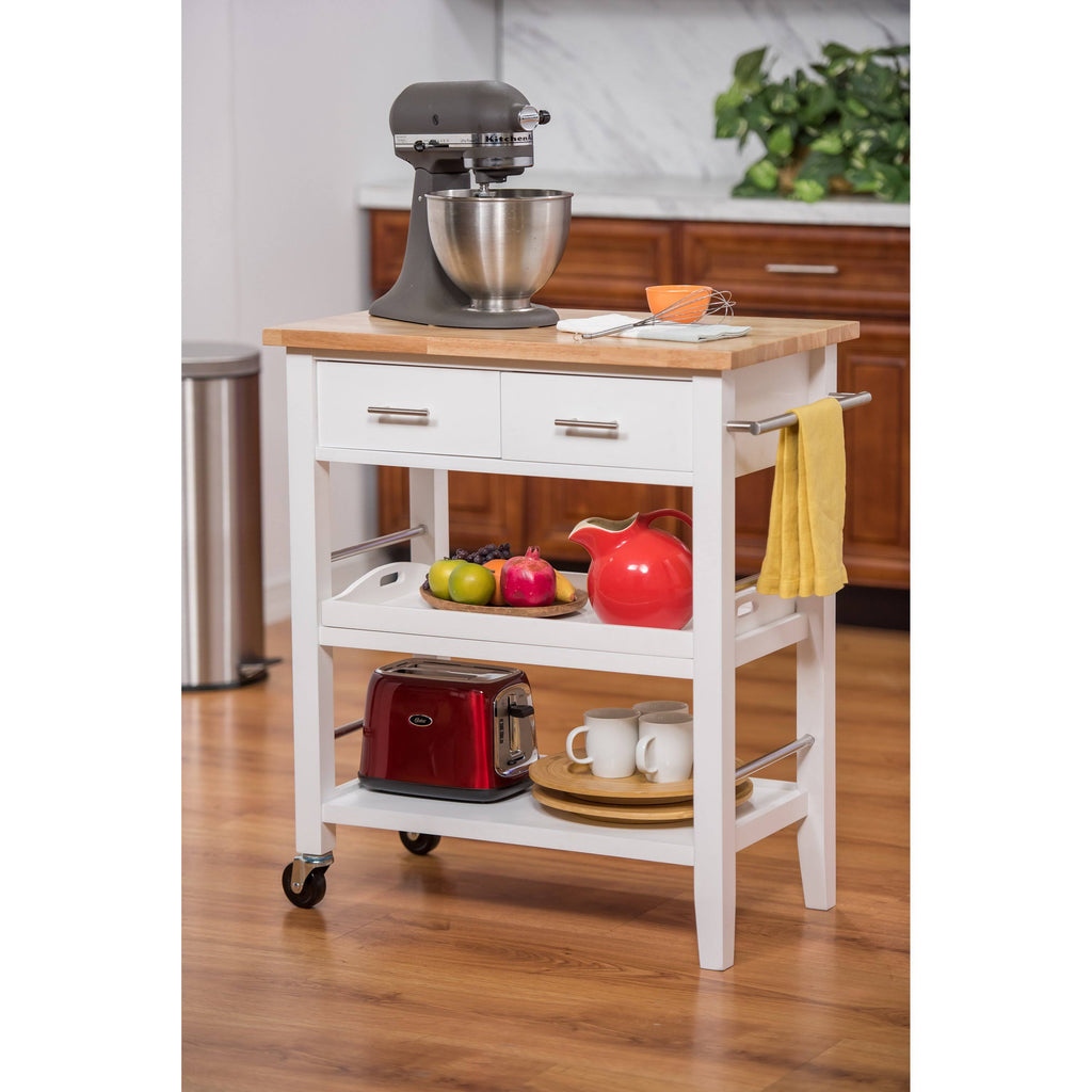 White Wood Kitchen Cart with Drawers E491