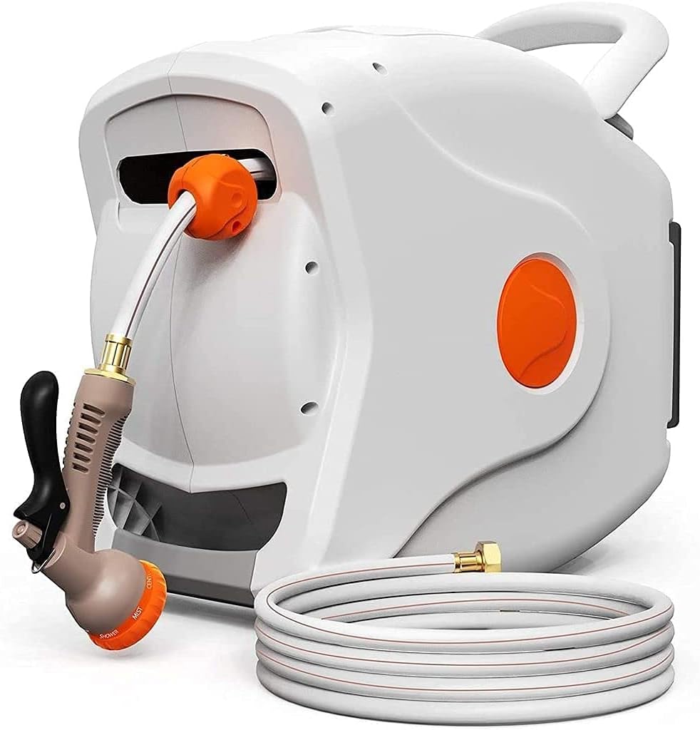 100 FT 1/2 Automatic Rewind Wall Mounted Hose Reel with 8 Patterns Hose Nozzles D60281