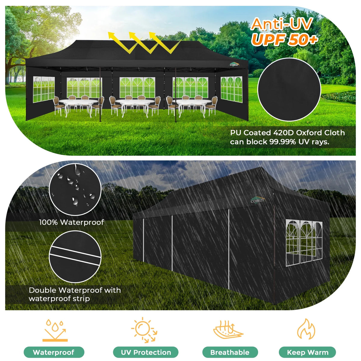 10x30 Party Tent with 8 Sidewalls, Black N123