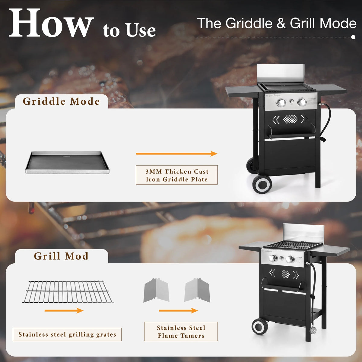 2-Burner Propane Grill and Griddle Cooking Station with Side Shelves Black X543251